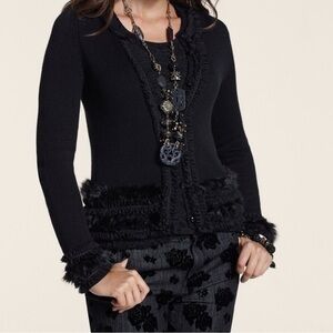 Chico’s Ribbon & Faux Fur Embellished Sweater Sz 1